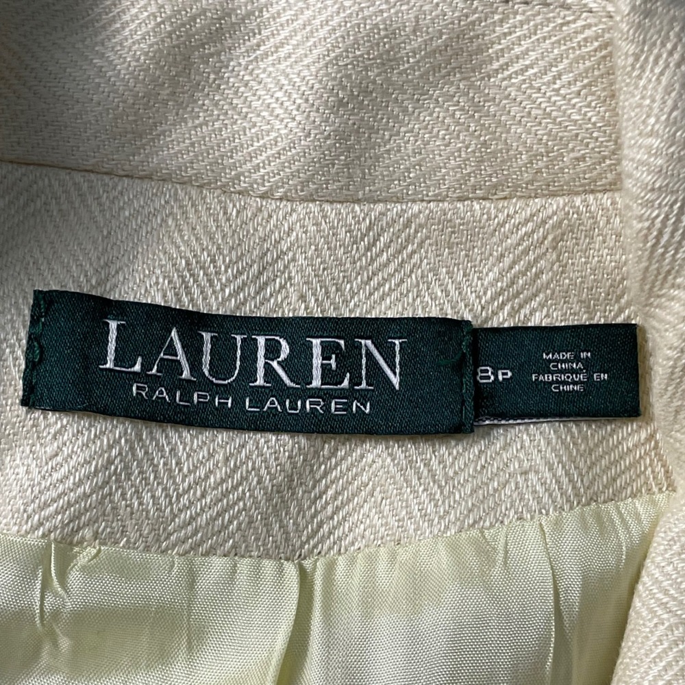 LAUREN Ralph Lauren Womens Cream Herringbone‎ Moto Jacket Blazer Size 8P - Picture 4 of 7